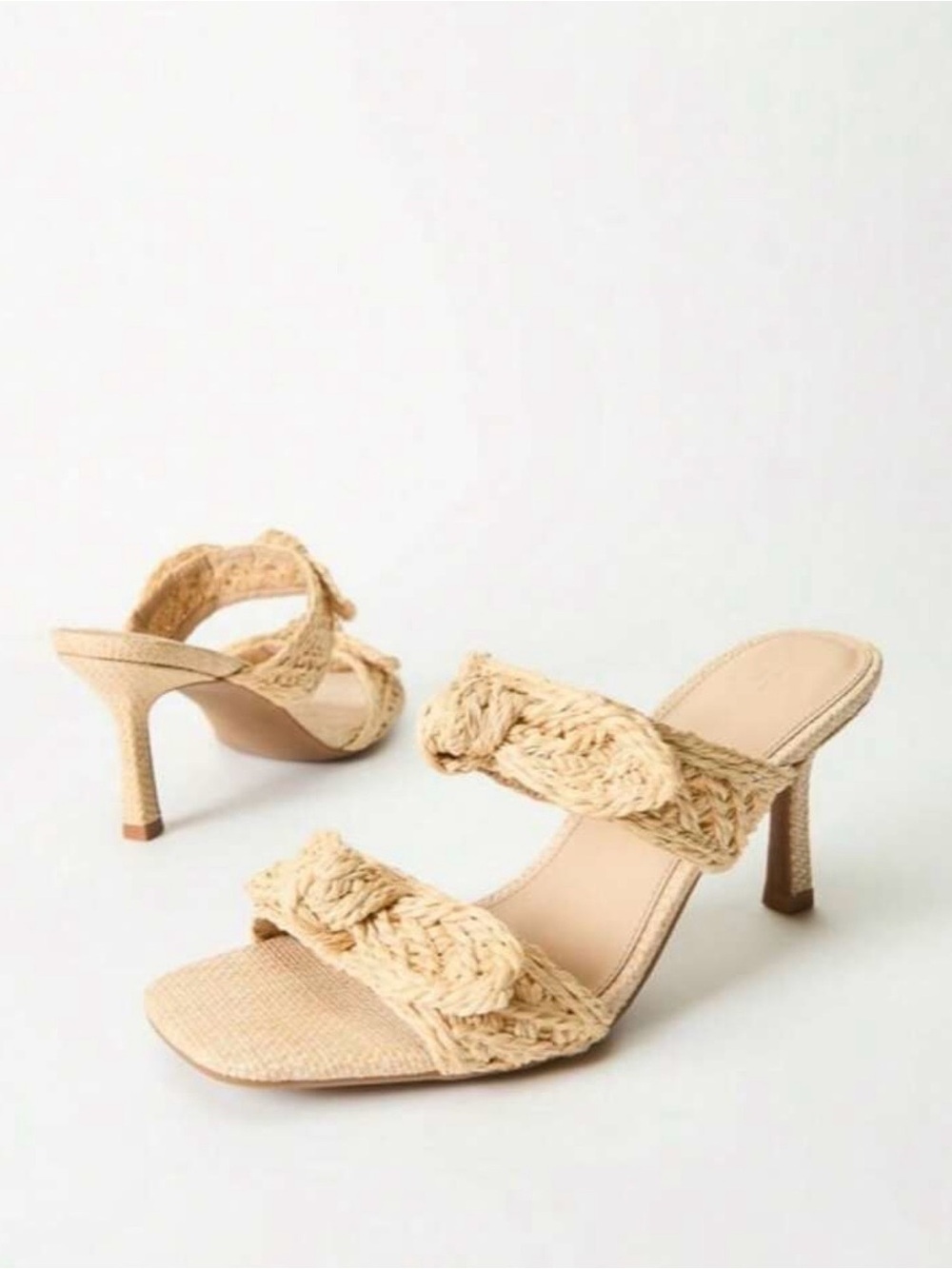 JustFab Beige Woven Raffia Double-Strap Heels